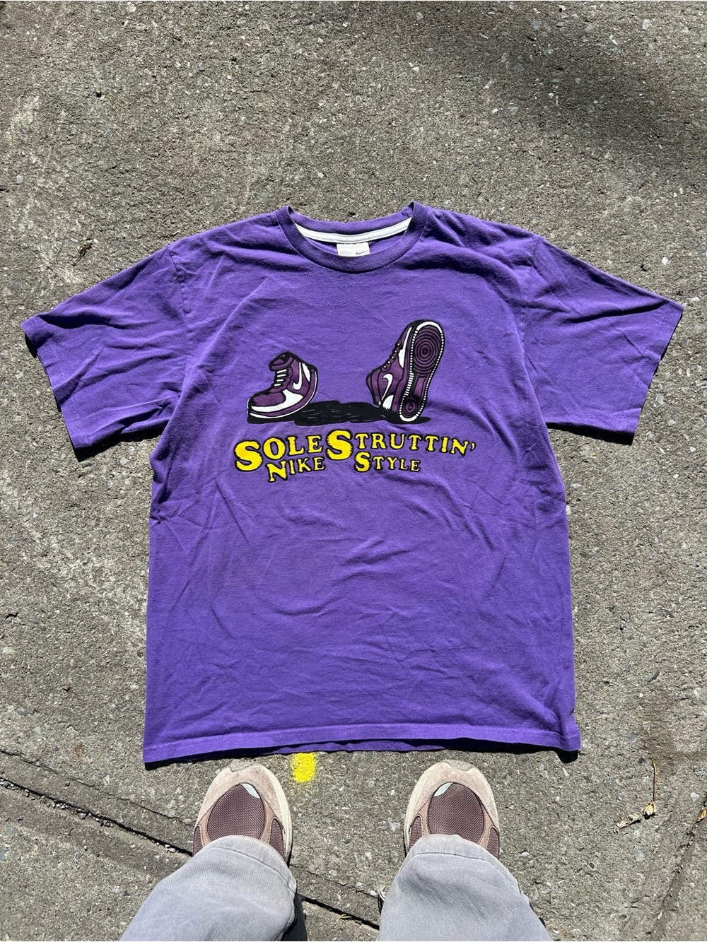 Vintage 90s Nike Silver Tag "Sole Struttin’” Purple Graphic Tee
